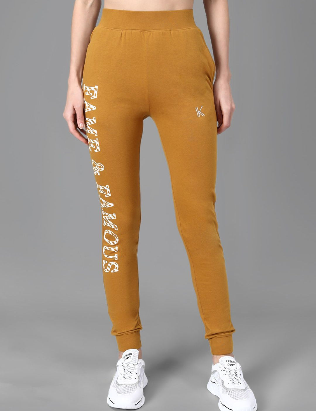 Kotty Women Mustard Yellow & White Printed Joggers
