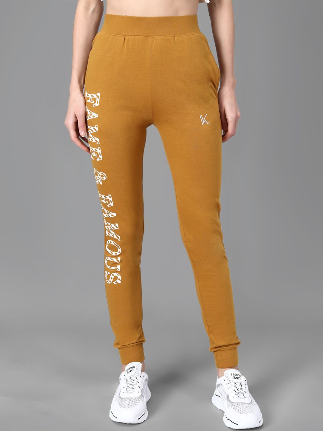 Kotty Women Mustard Yellow & White Printed Joggers