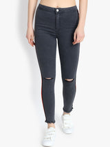 Kotty Women Grey Skinny Fit High-Rise Slash Knee Jeans