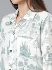 Kotty Women Spread Collar Conversational Printed Cotton Oversized Casual Shirt