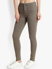 Kotty Women Taupe Skinny Fit High-Rise Slash Knee Jeans