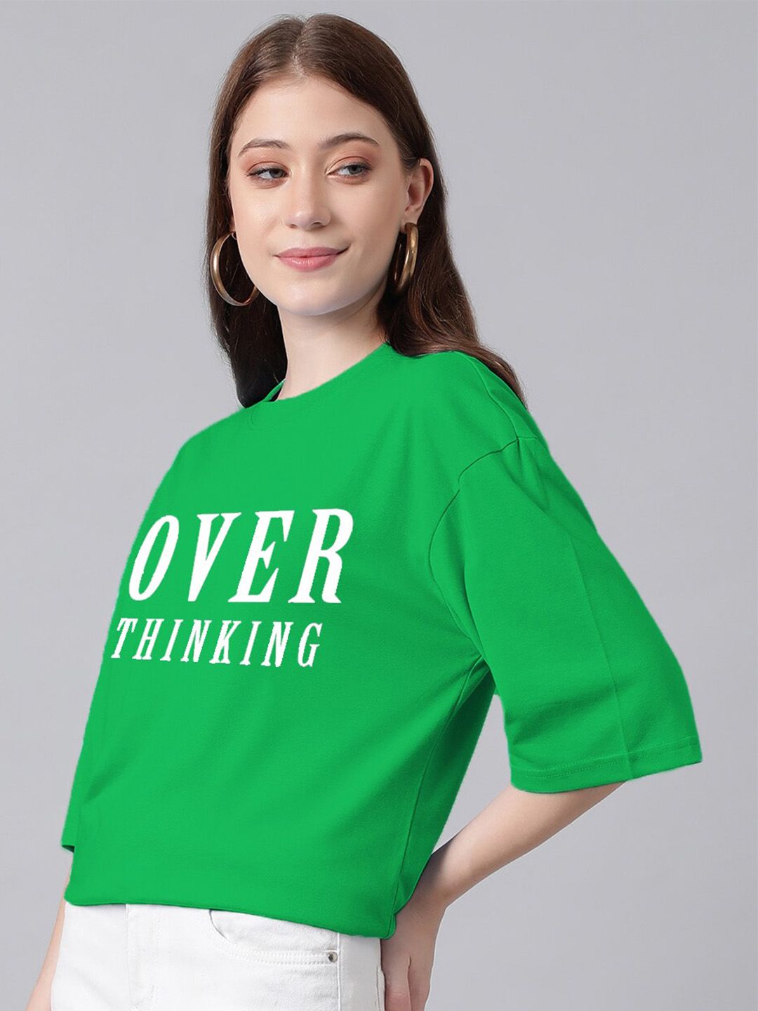 Kotty Typography Printed Drop-Shoulder Sleeves Oversized T-shirt