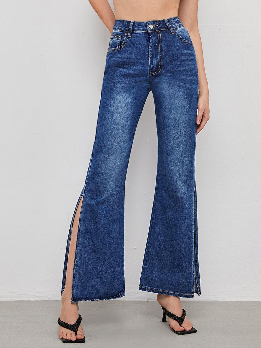 Kotty Women Jean Flared High-Rise Light Fade Stretchable Jeans