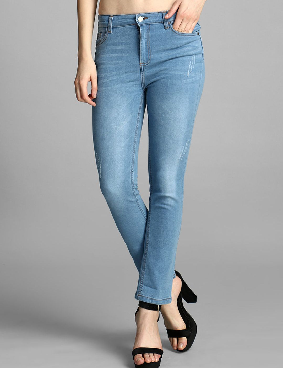 Kotty Women Blue Skinny Fit High-Rise Low Distress Jeans