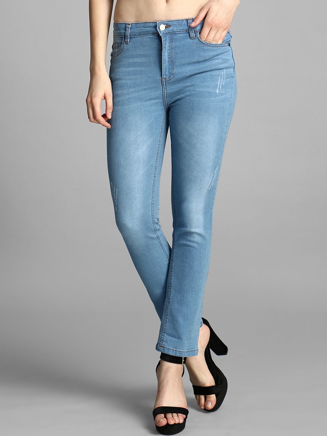 Kotty Women Blue Skinny Fit High-Rise Low Distress Jeans