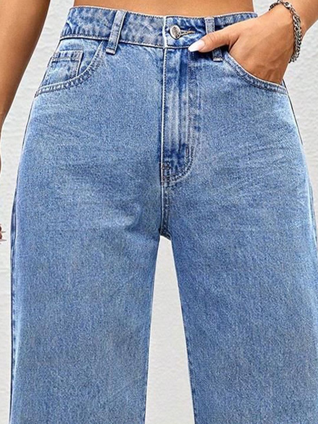 Kotty Women Wide Leg High-Rise Clean Look Crinkle Stretchable Jeans