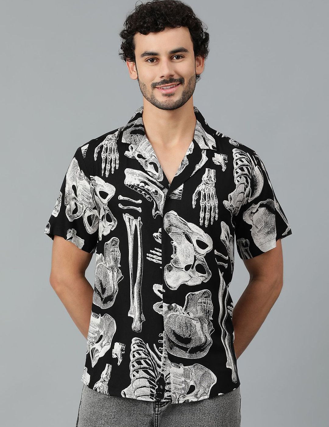 Kotty Men Cuban Collar Conversational Printed Casual Shirt