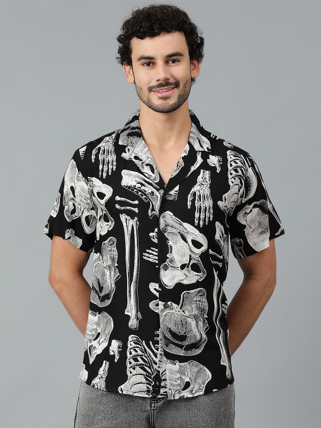 Kotty Men Cuban Collar Conversational Printed Casual Shirt