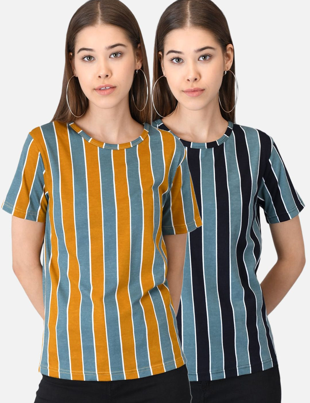 Kotty Women Pack of 2 Multicoloured Colourblocked Round Neck T-shirts