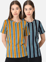 Kotty Women Pack of 2 Multicoloured Colourblocked Round Neck T-shirts