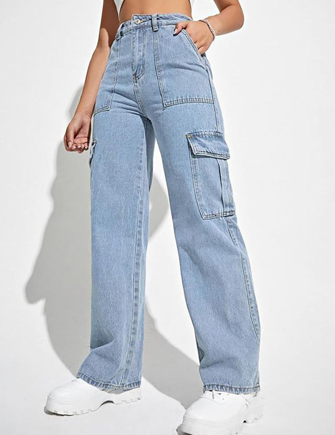 Kotty Women Jean Straight Fit High-Rise Stretchable Cargo Jeans