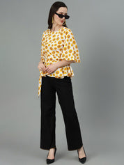 Kotty Floral Print Crepe Waist Tie-Up Top