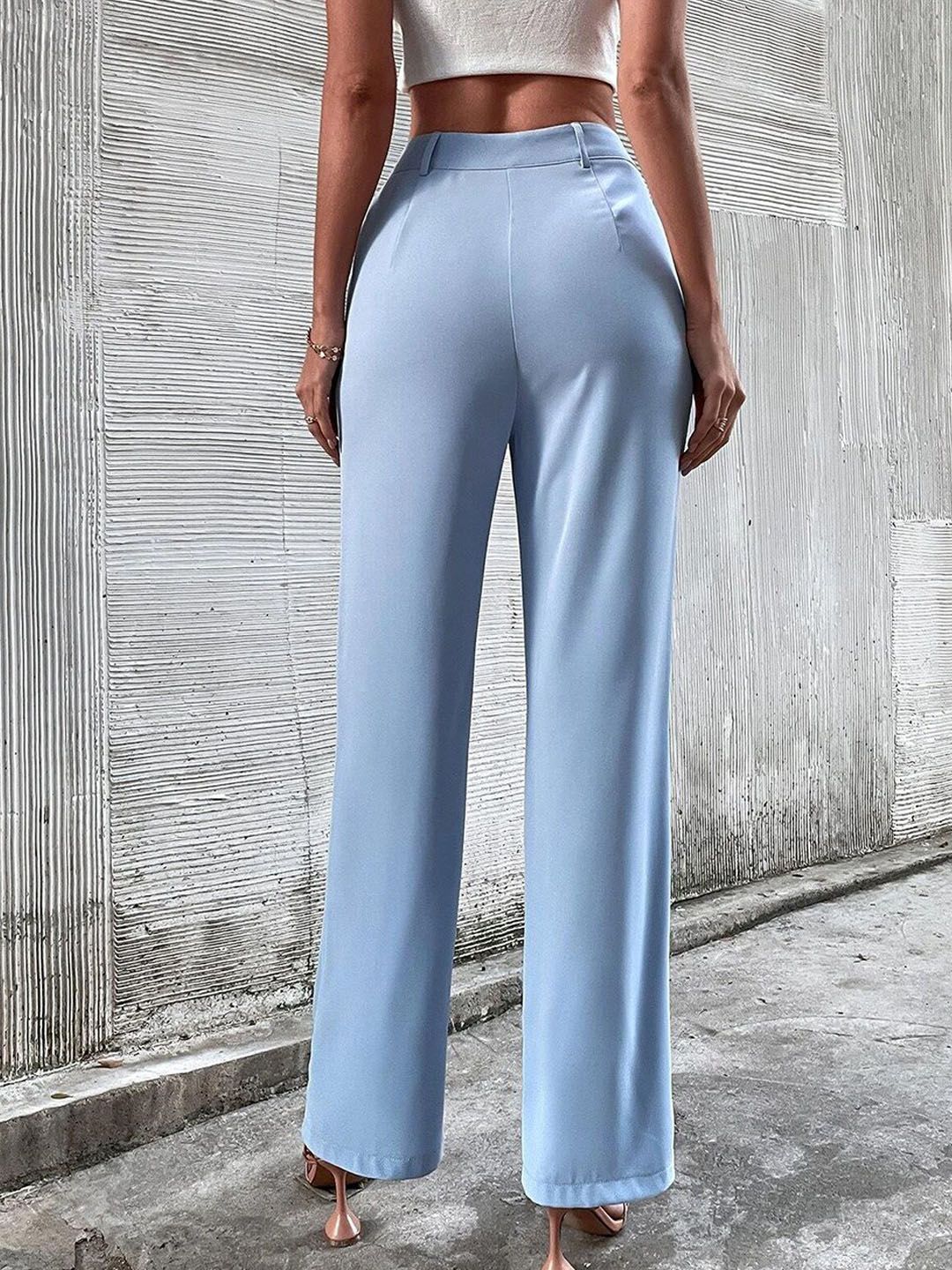 KOTTY BIZwear Women Blue Straight Fit High-Rise Trousers