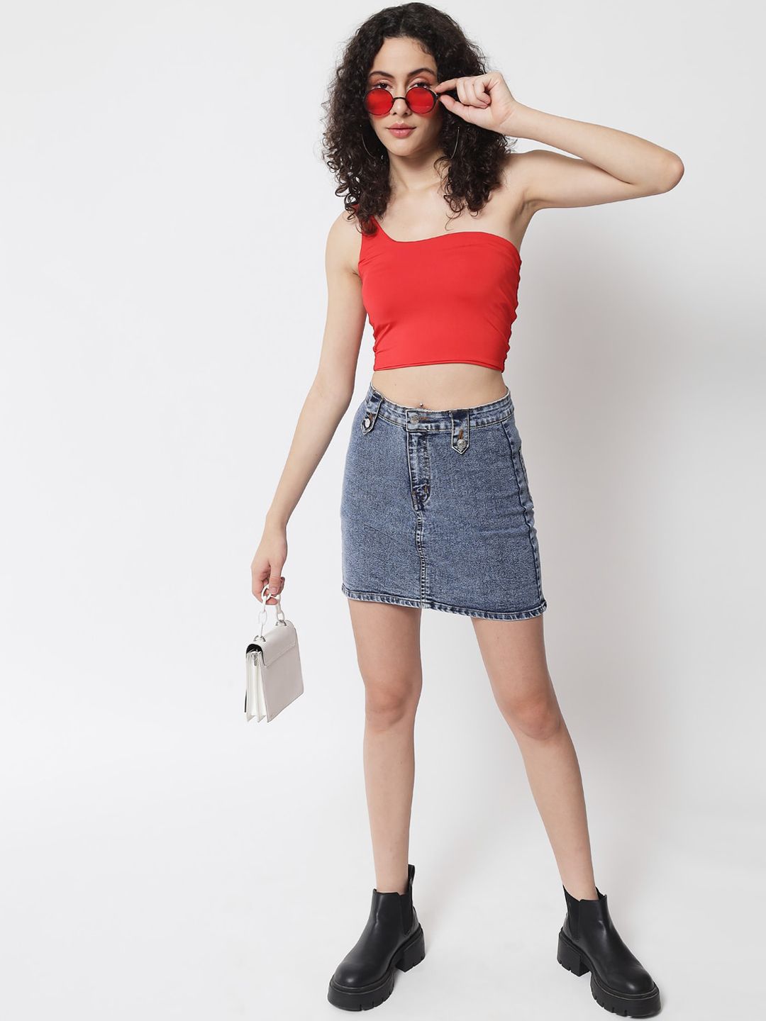 Kotty Women Blue Solid Straight Denim Skirt