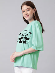 Kotty Graphic Printed Round Neck Drop-Shoulder Sleeves Oversized Fit Cotton T-Shirt