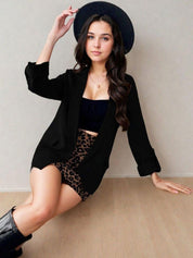 Kotty Notched Lapel Neck Long Sleeves Front Open Blazer