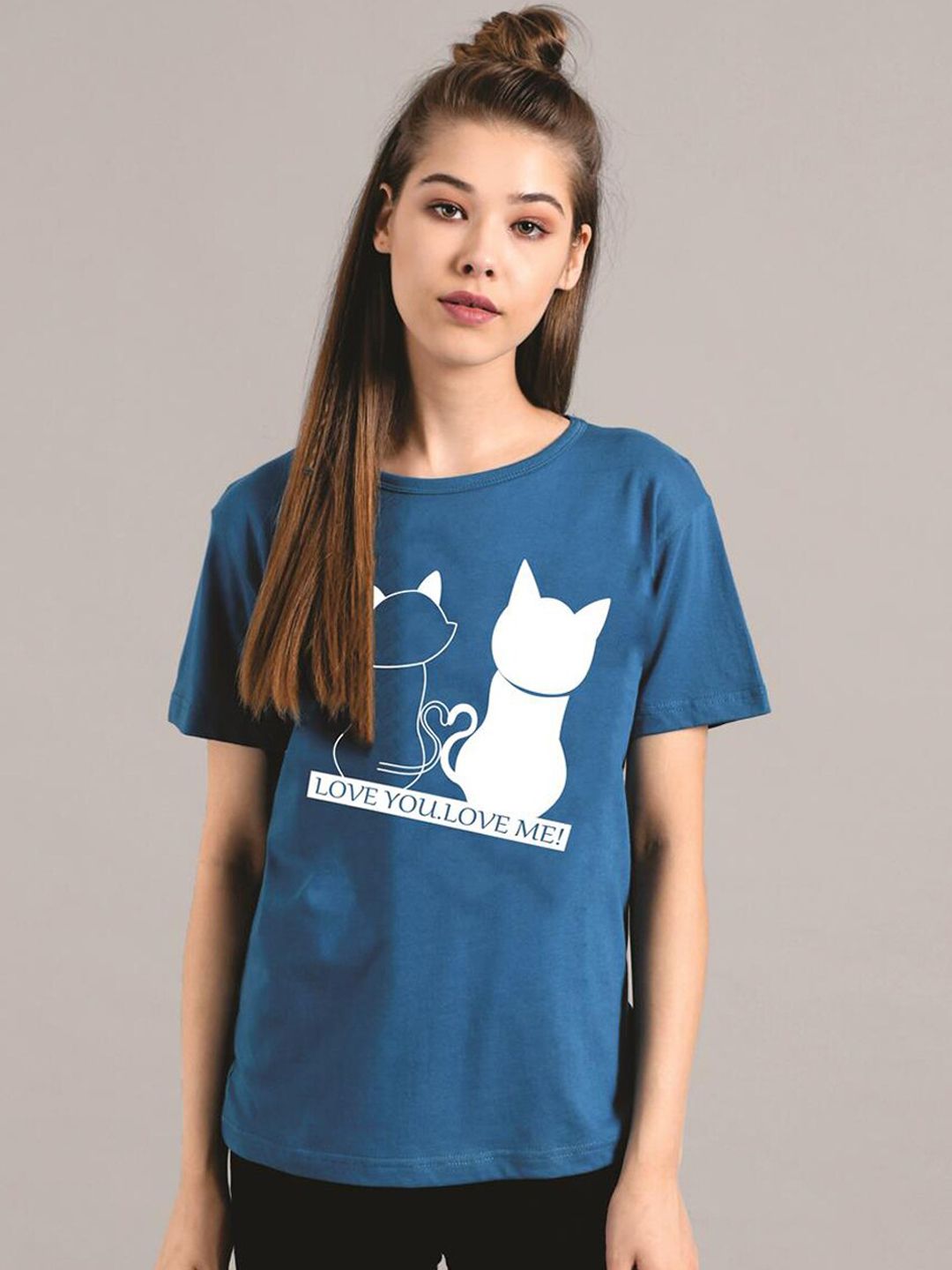 Kotty Women Blue Printed Round Neck T-shirt