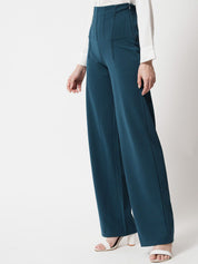 Kotty Women Teal Relaxed Straight Fit High-Rise Trouser