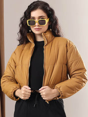 Kotty Women Mock Collar Solid Casual Puffer Insulator Jacket