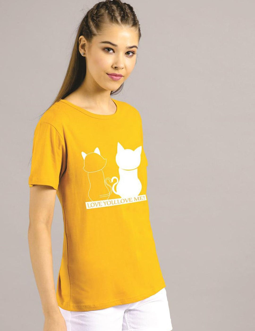 Kotty Women Yellow Printed Round Neck T-shirt