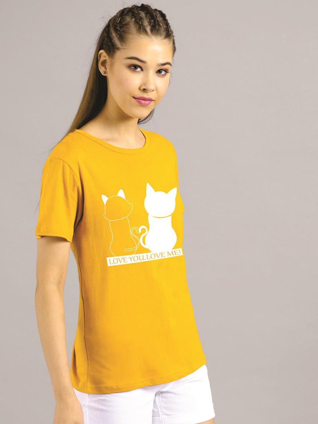 Kotty Women Yellow Printed Round Neck T-shirt