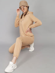 Kotty Women Beige Solid Sweatshirt With Sweatpant