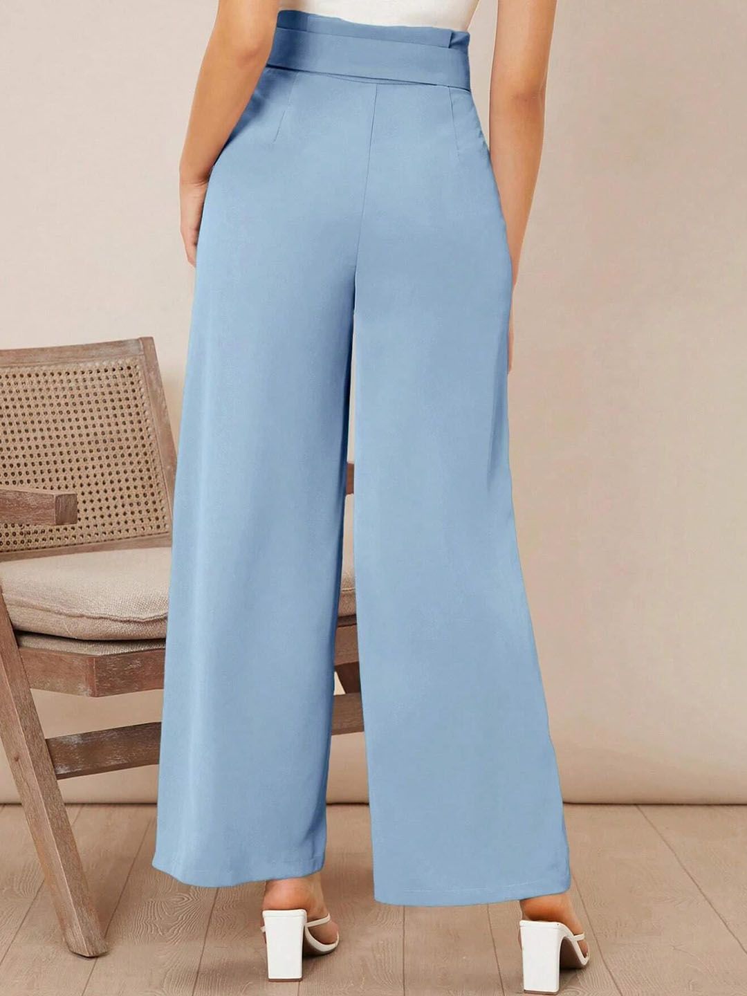 KOTTY BIZwear Women Relaxed High-Rise Easy Wash Pleated Parallel Trousers Comes With Belt