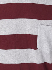 Kotty Men Coffee Brown & Grey Striped Round Neck T-shirt