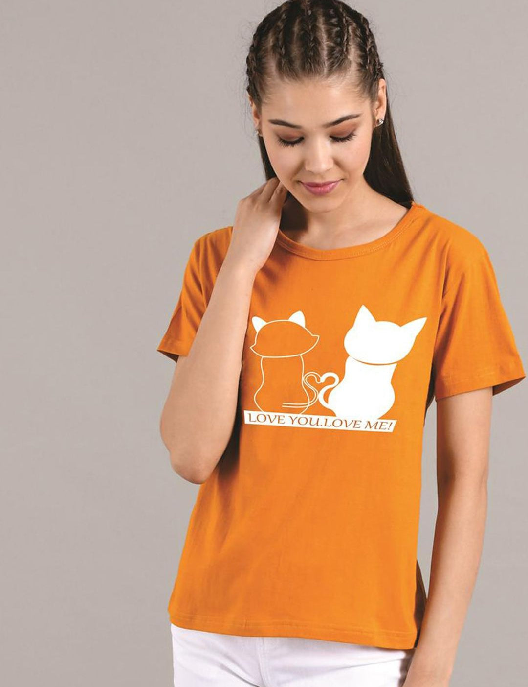 Kotty Women Mustard Printed Round Neck T-shirt