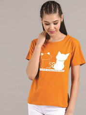 Kotty Women Mustard Printed Round Neck T-shirt