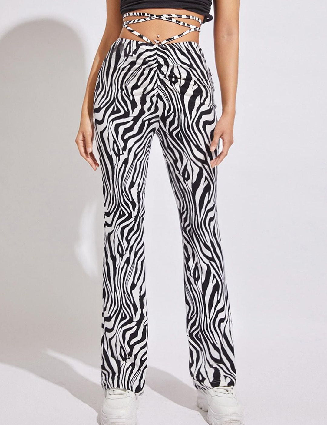 Kotty Women Printed Relaxed Flared High-Rise Easy Wash Bootcut Trousers