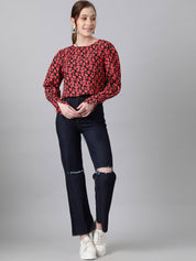 Kotty Black Floral Print Crepe Top