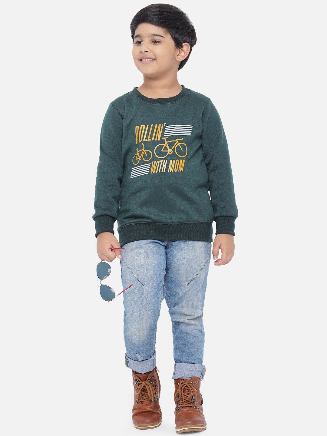 Kotty Boys Green Printed Sweatshirt