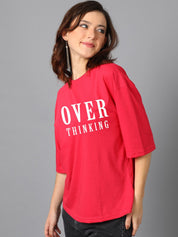 Kotty Red Typography Printed Oversized T-shirt