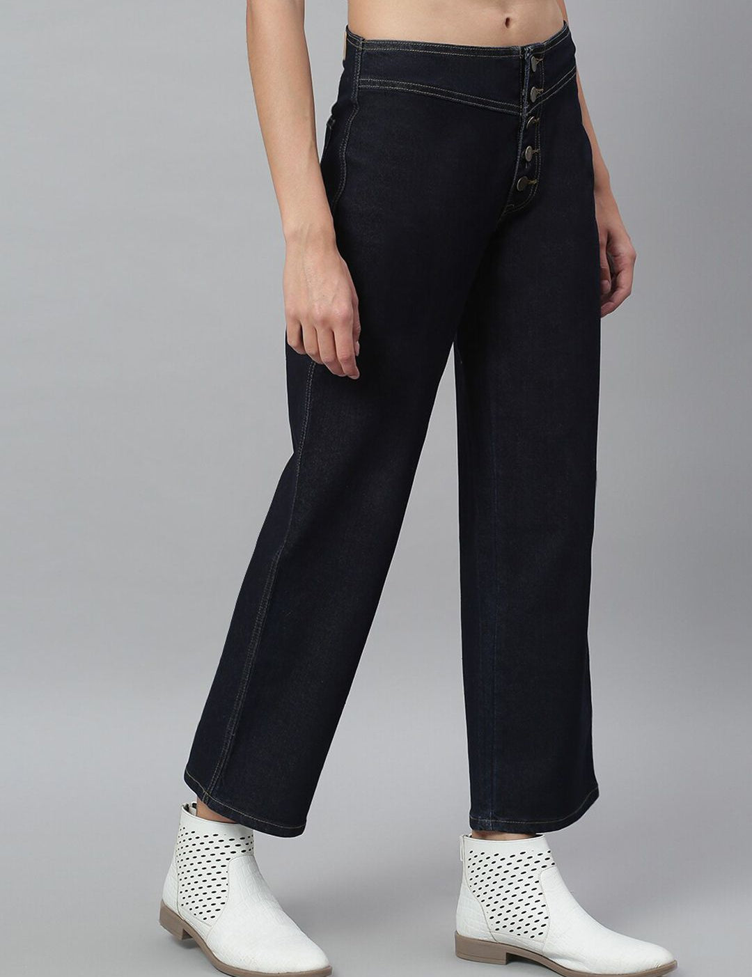 Kotty Women Navy Blue Flared High-Rise Stretchable Cropped Jeans