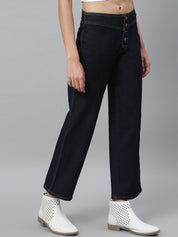 Kotty Women Navy Blue Flared High-Rise Stretchable Cropped Jeans
