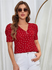 Kotty V-Neck Conversational Printed Cherry Red Top