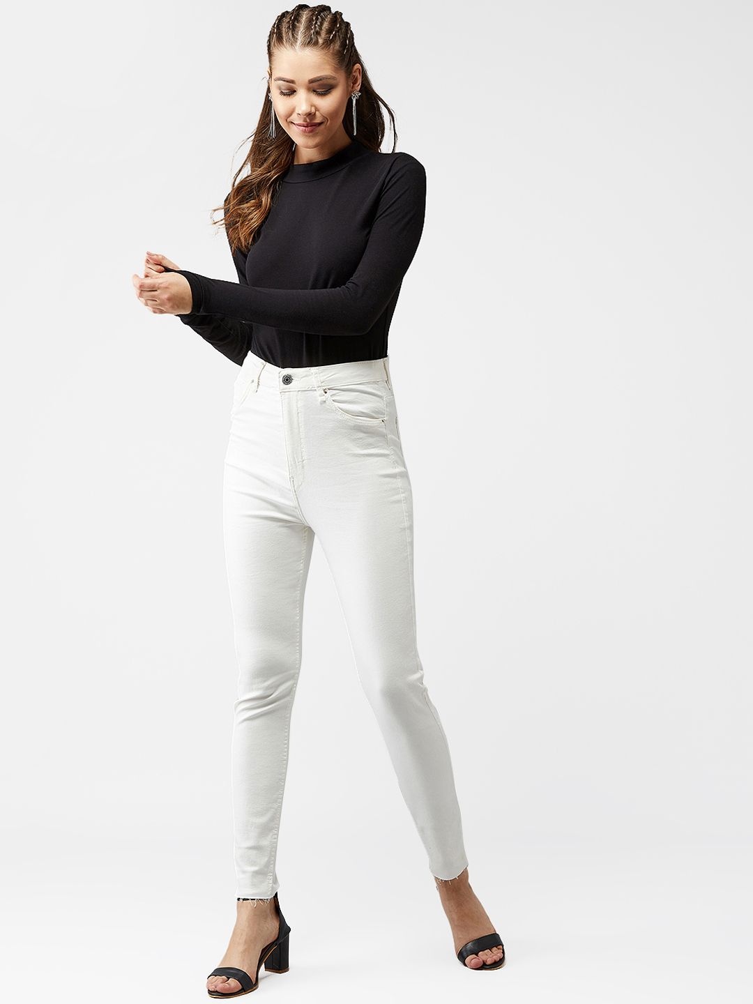 Kotty Women White Skinny Fit High-Rise Clean Look Jeans