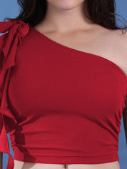 Kotty Maroon One Shoulder Top With Skirt