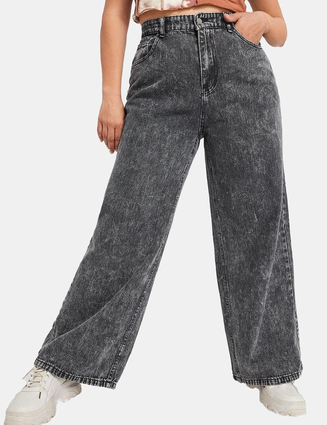 Kotty Women Jean Straight Fit High Rise Heavy Fade Stretchable Cotton Jeans