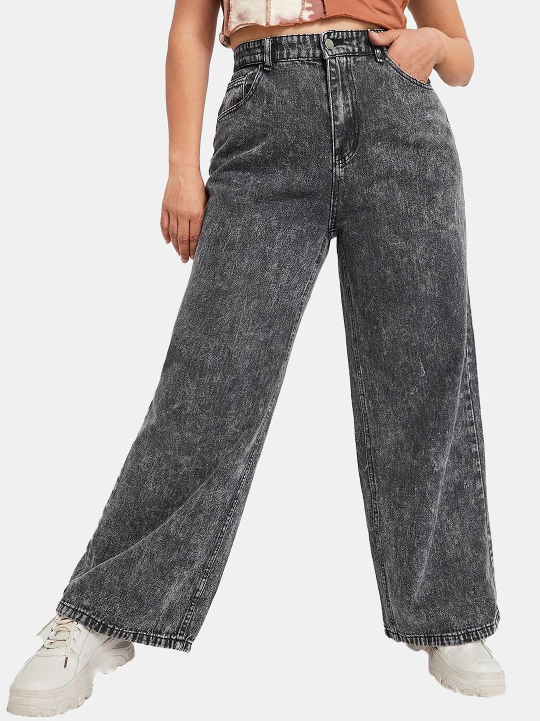 Kotty Women Jean Straight Fit High Rise Heavy Fade Stretchable Cotton Jeans