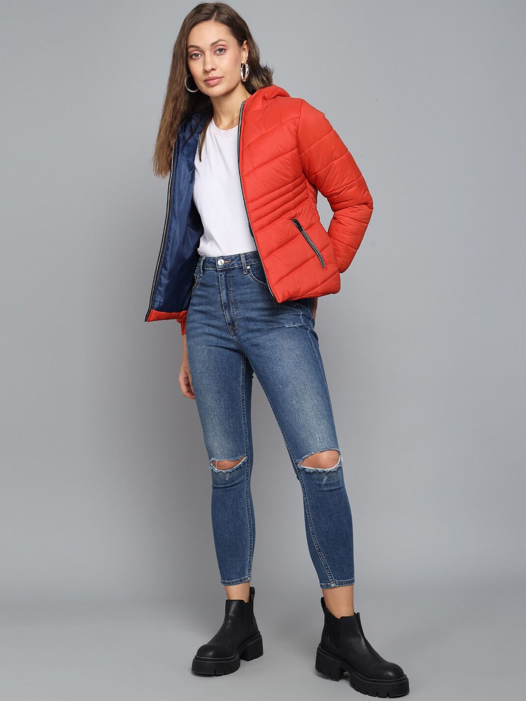 Kotty Women Orange Outdoor Hooded Puffer Jacket