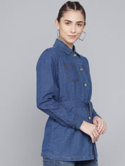 Kotty Women Checked Longline Denim Jacket