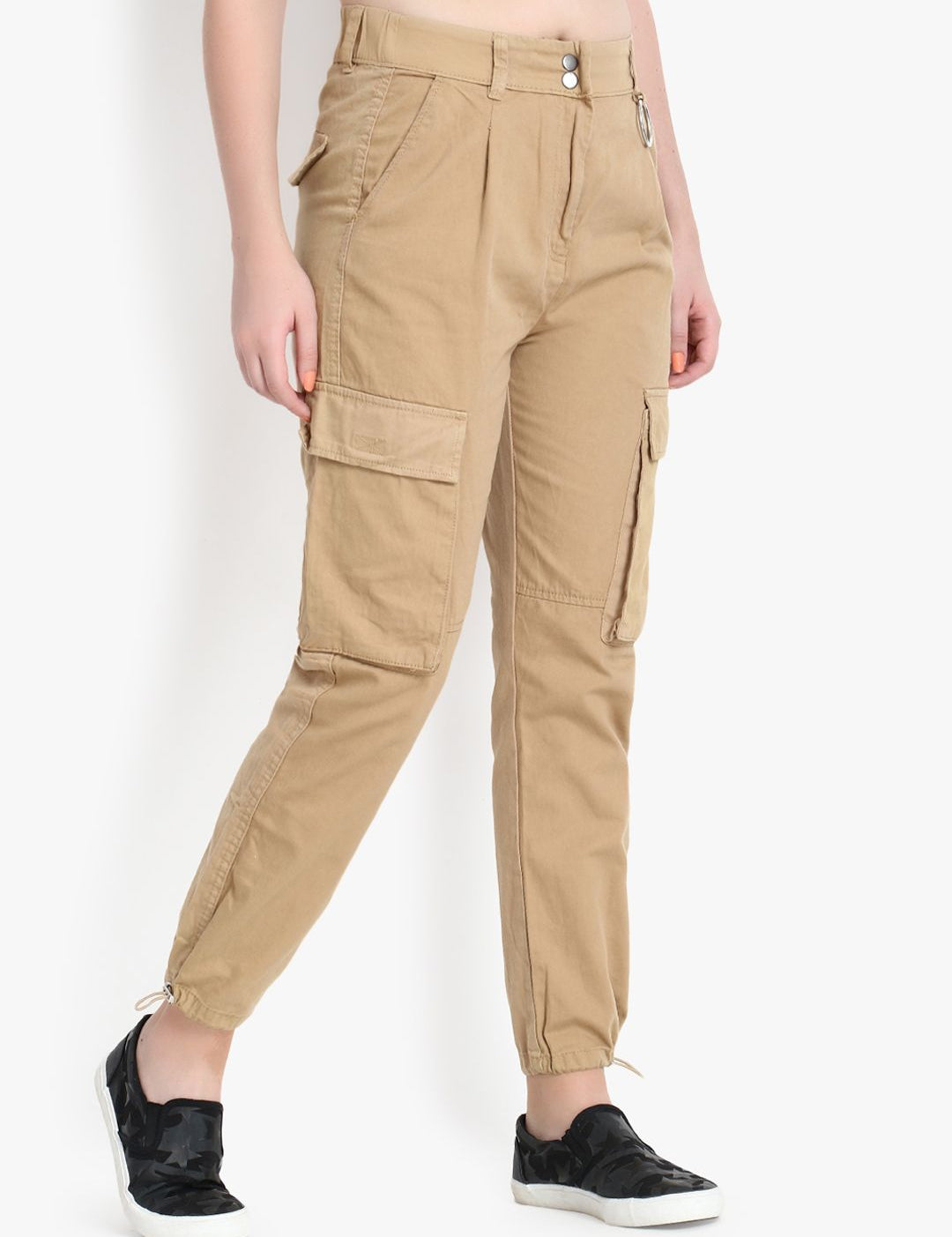 Kotty Women Beige Regular Fit Solid Cargos