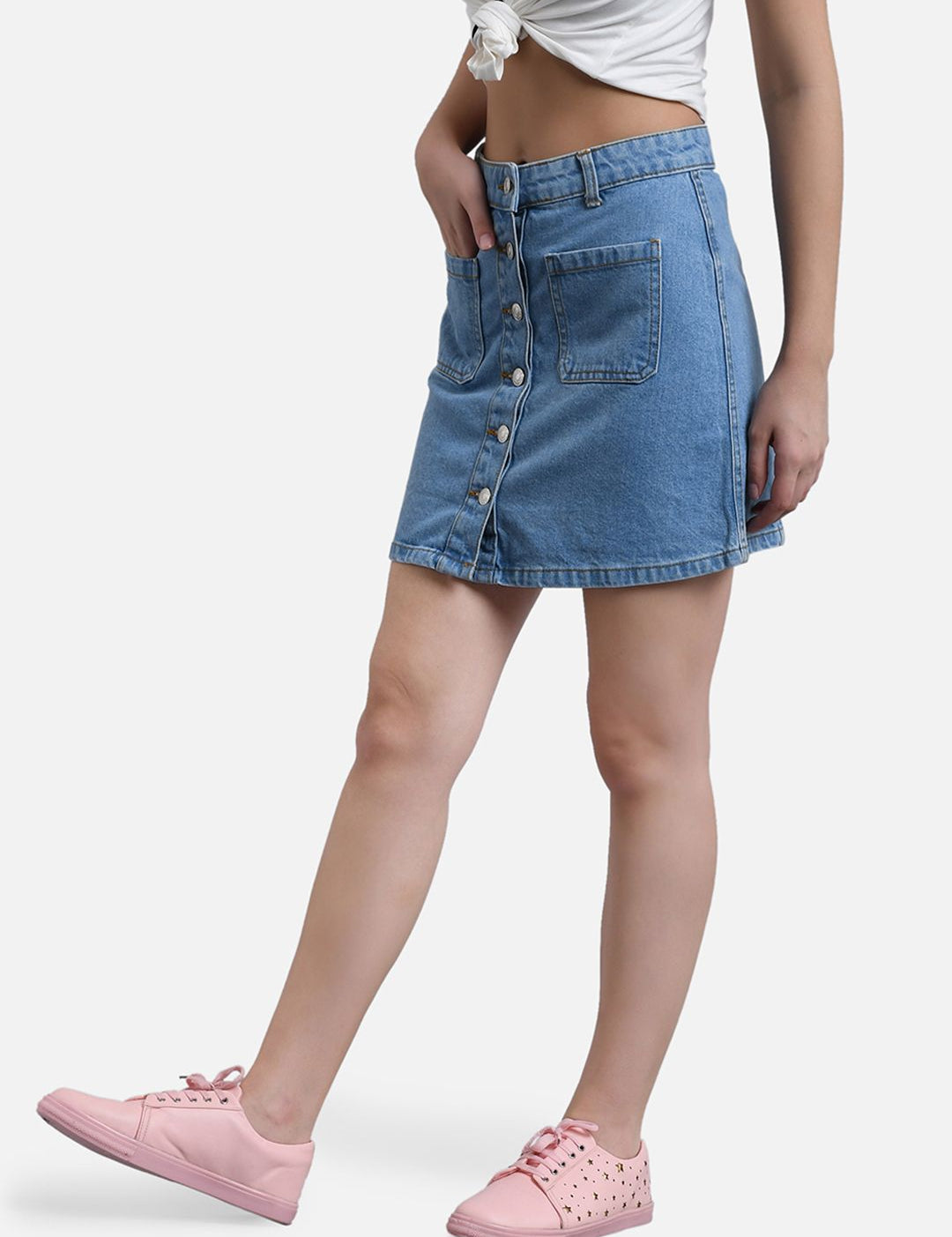 Kotty Women Blue Solid Denim Mini A-Line Skirt