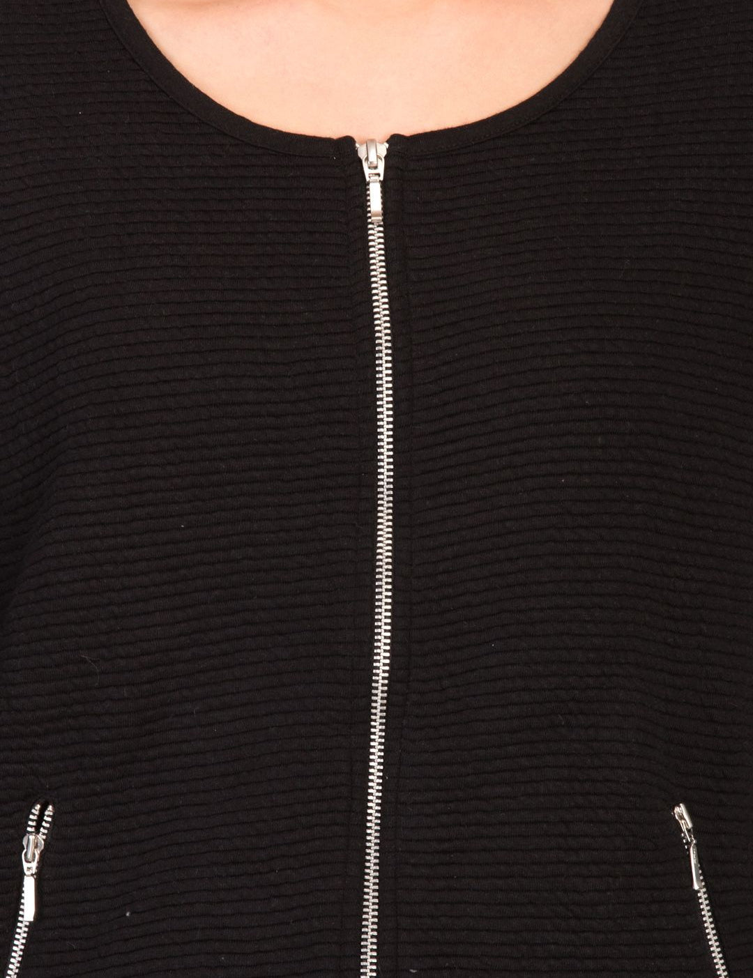 Kotty Women Black Self Design Open Front Jacket