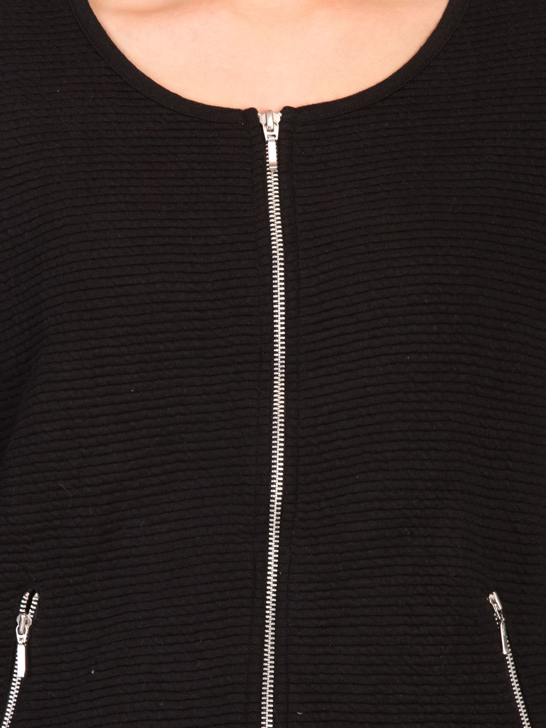 Kotty Women Black Self Design Open Front Jacket