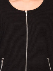 Kotty Women Black Self Design Open Front Jacket