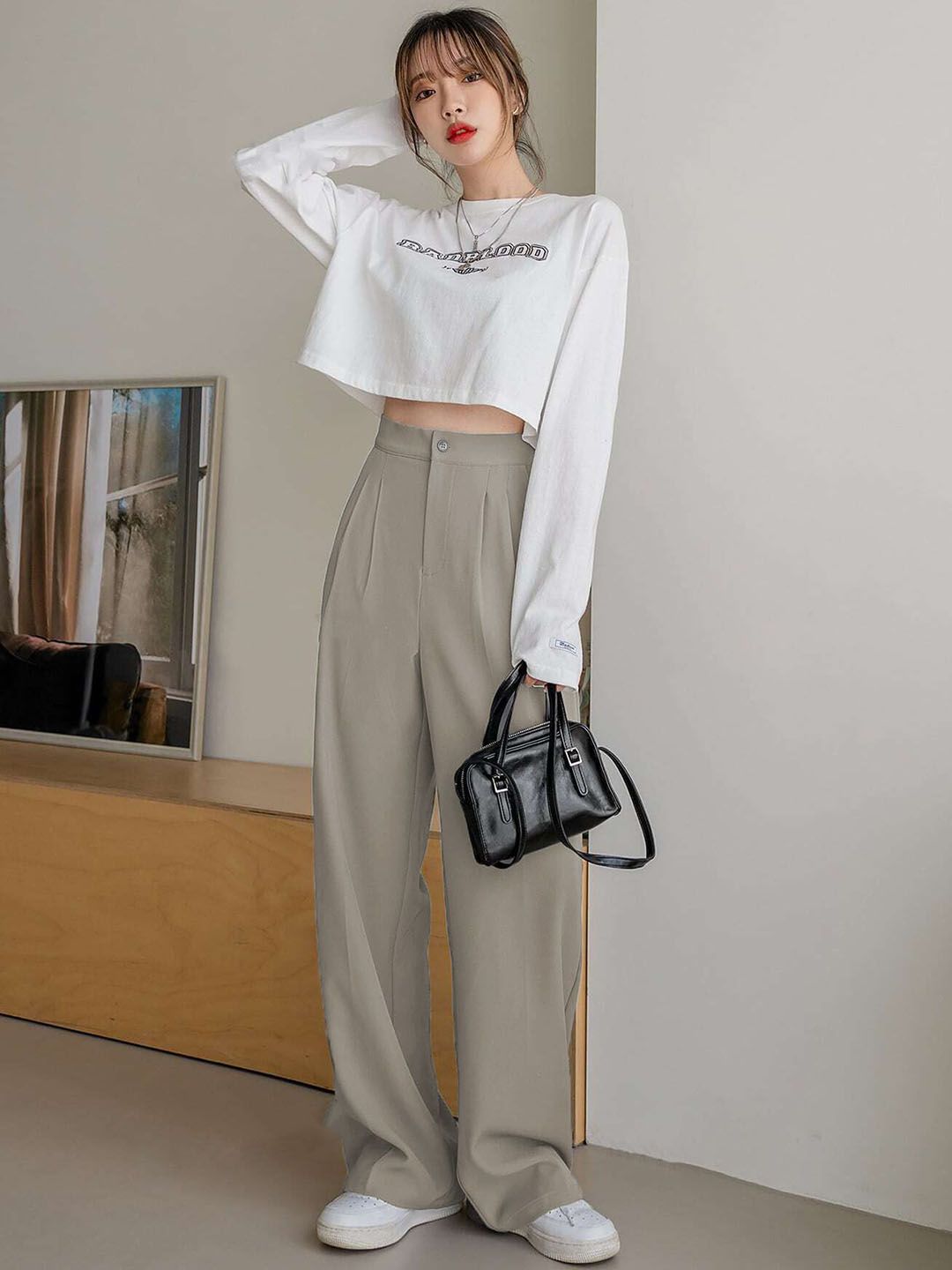 KOTTY BIZwear Women Straight Fit High-Rise Easy Wash Pleated Trousers