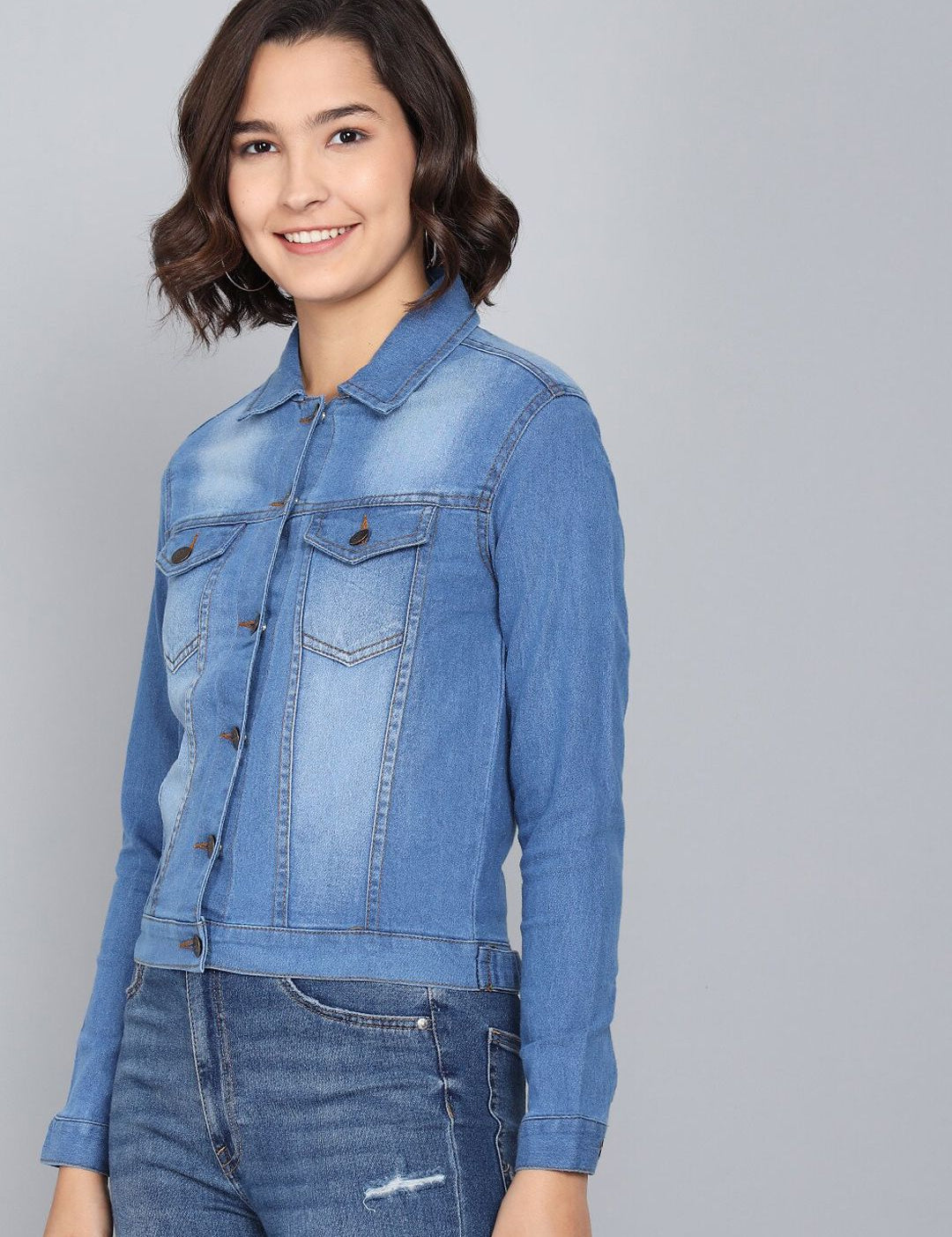 Kotty Women Blue Washed Denim Jacket